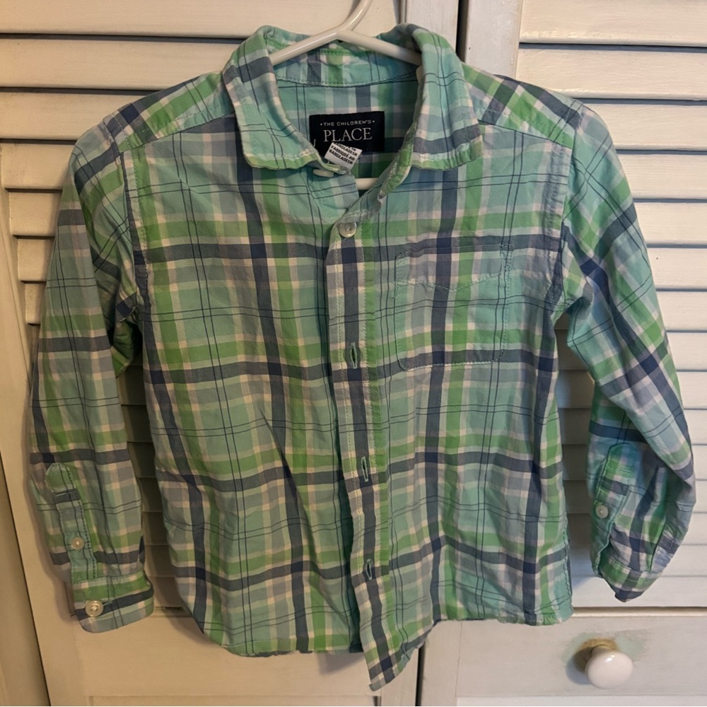The Children's Place Aqua and Navy Plaid Shirt